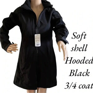 Y2K ,NWT, fitted black jacket with removable hood ,soft shell ,utility car coat,